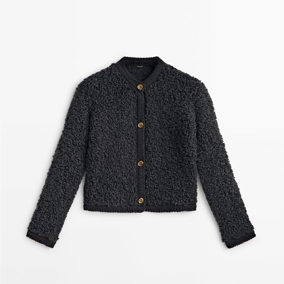 Massimo Dutti Boucle Knit Cardigan with button Charcoal Gray - Picture 5 of 12